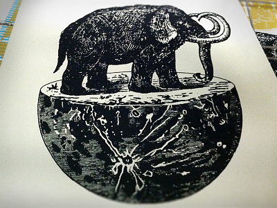 First Mammoth on the Moon elephant gigposter mammoth moon poster prehistoric ruocco screen-print