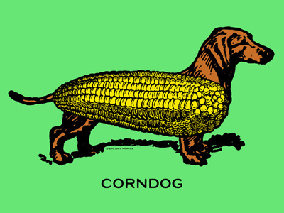 CORNDOG print & tees animal apparel art print corn corndog dachshund dog fashion food graphic tee t shirt tee