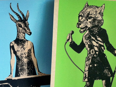 Animal Rock Band art print band gazelle keyboard musician poster rock screenprint singer wolf