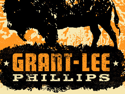 Grant-Lee Phillips Tour Poster Detail 1 animals bison black buffalo concert europe gigposter grant lee buffalo grant-lee phillips illustration orange poster ruocco tour typography usa vintage woodtype