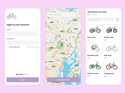 Cycle app design app app design app ui bicycle bike app cycle app cycle store light pink app ui ui ux xd