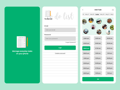 To Do List App activity app app app design app in green app ui design daily tasks green manage work time app to do list to do list app ui xd
