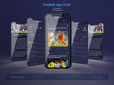 Football App UI Design Kit app app design dark theme football football app soccer soccer app sports app ui uiux ux xd