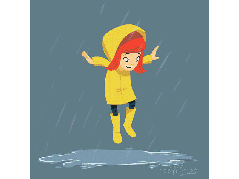 Rain adorable animation cellanimation cute fun happy jumping kurtchangart loop rain raincoat smile