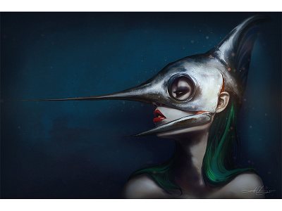 Pierce illustration kurtchangart lighting portrait surrealart surrealism swordfish