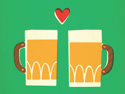 A Perfect Match beer brew flex heart illustration love mug print retro silkscreen vintage wooden
