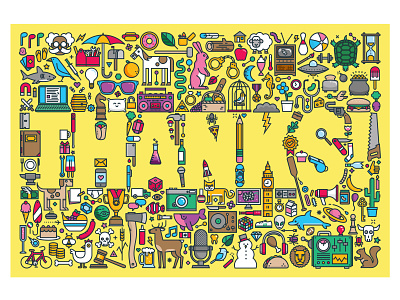 THANKS! colourful graphic design icons illustration mail maximalism postcard promotion thank you thanks vector