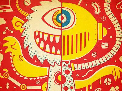 MoSo Poster Detail arms blue canada gig illustration monster music poster print teeth red retro robot silkscreen tech vintage yellow