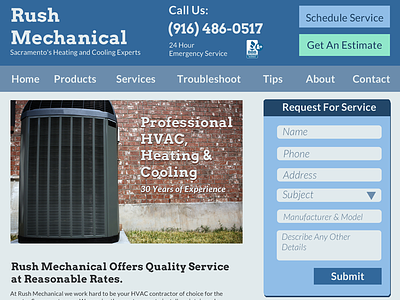 HVAC Website blue business cooling flat design forms heating hvac lockedown sacramento small business website
