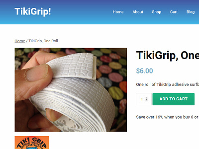 TikiGrip Product Page blue ecommerce interface surfing ui woocommerce wordpress