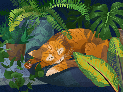 Cat in plant cat ill illustration kitty noise plant