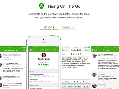 Hiring On The Go ios landing page product website