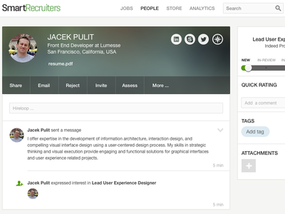 Dribbble candidate feed hiring hr profile slider social hiring