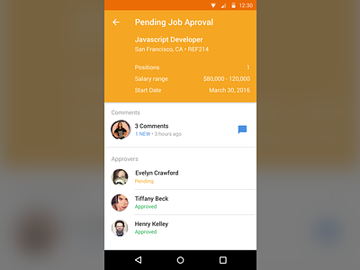 Pending Job Approval android enterprise hr material design mobile
