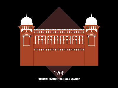Egmore Railway Station british building chennai egmore illustration india madras minimalist monuments railway tamilnadu trains vector