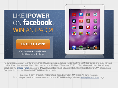 IPOWER iPad 2 Giveaway Mailing email facebook giveaway html ipad mailing web hosting