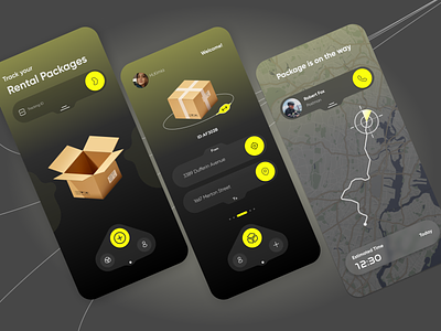 Package delivery app delivery location map minimal mobile app package parcel posting round shipping track order tracking ui