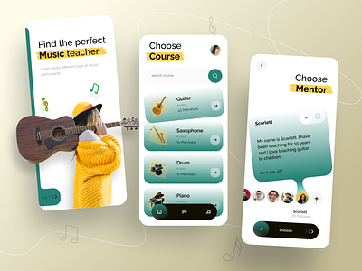 Music Learning Application category course education figma learning mobile mobile app music school music training onboarding rounded search shop swipe tab teaching ui user interface