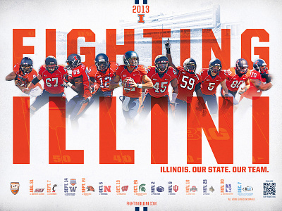 2013 Illinois Football Schedule Poster big ten football illini illinois poster