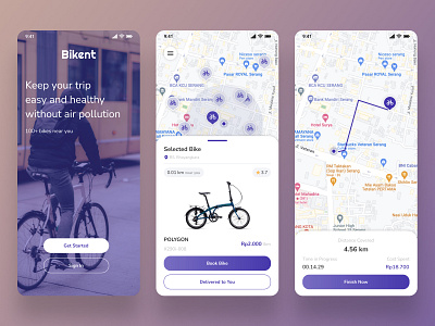 Bikent - Bicycle Rental Mobile Application Design bike healthy maps mobile pollution rent