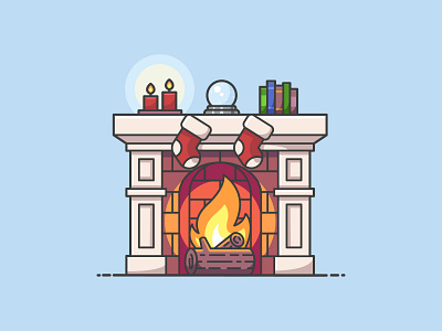 Christmas Fireplace books branding campfire christmas design fire fireplace flat design geometric icon illustration illustrator line art snow ui vector vector art vector illustration yuletide