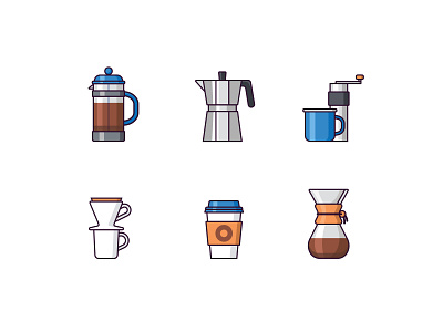 Coffee Icons branding chemex coffee coffee cup coffee maker coffee shop design design inspiration flat design icon icons icons design illustration illustrator vector vector art vector illustration