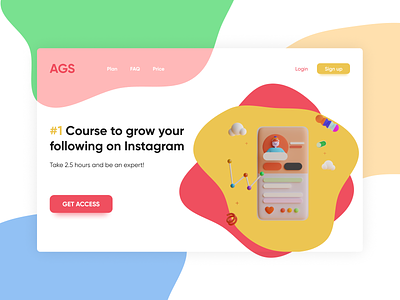 The first screen of the site for courses on promoting Instagram. 3d branding design instagram promotion seo smm ui ux web