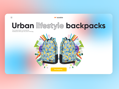 The first screen of a counter landing page for a backpack sales. backpack bags branding chancery design knapsack rucksack sales school ui ux web