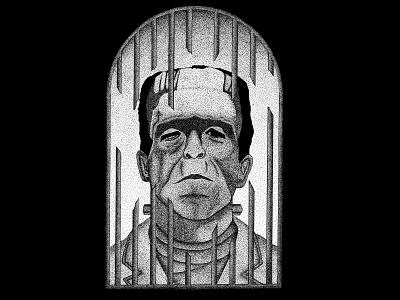 Frankenstein (For Sale) artforsale darkart design dotwork frankenstein illustration penandink pointillism stippling tshirtdesign