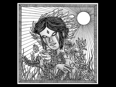 Female Sorcerer (Sold) album cover albumart artforsale darkart darkillustration design dotwork illustration macabre penandink pointillism stippling vinyl