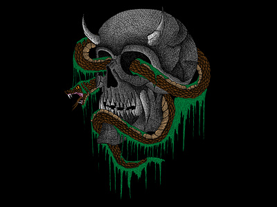 Skull and Snake (SOLD) artwork darkart drawing graphic design illustration macabre occult penandink skull skullart snake venomous