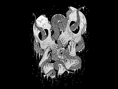 Snake Crusher (For Sale) artwork blackwork darkart flashwork illustration macabre occult onlyblackart penandink skull skullart snake tshirtdesign