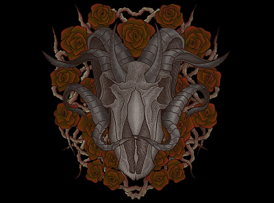 Skull and Roses II (For Sale) art artwork crosshatching dark art darkart draw drawing drawings graphic design illustration lowbrow macabre occult roses satanic satanicart skull skullart skulls