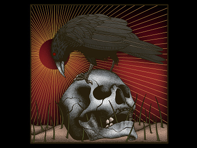 Corvus Brachyrhynchos (For Sale) album cover artwork dark art deathcore design dotwork drawing graphic design heavymetal illustration macabre skull skull art