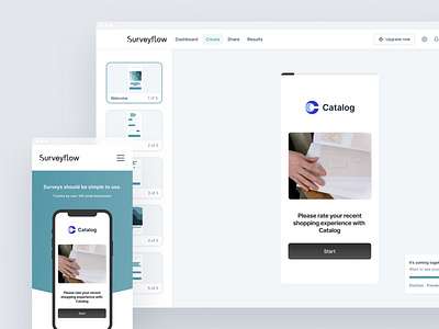 Surveyflow - Surveys should be simple to use. branding bubble design figma minimal modern react small business survey surveyflow web