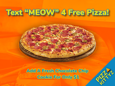 Pizza Kittyz Free Pizza Ad ad ads advertisement advertising branding cat cats creative design flyer graphic design kitties kitty logo pet friendly pizza pizza shop poster shop vector