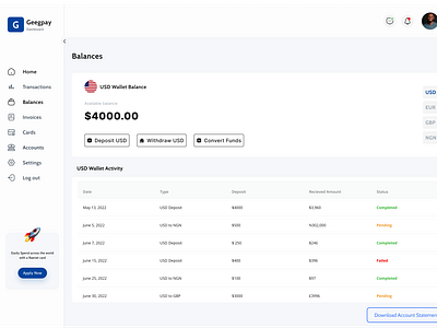 Wallet Activity Dashboard dashboard design fintech ui uishot webapp