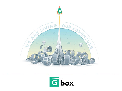 Gbox branding cartoon illustration rocket video
