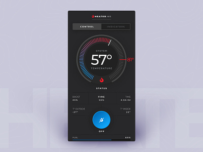 Heater control application app app design climate control dark dark ui heater heating interface iot ui ux