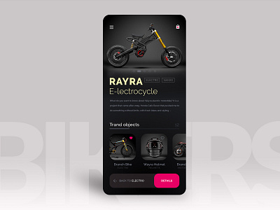 BikerShop — eCommerce App Concept android android app app app design dark dark app dark mode dark theme dark ui ecommerce ecommerce app ecommerce design electro enduro iphone iphone app minimal shopping app ui ux