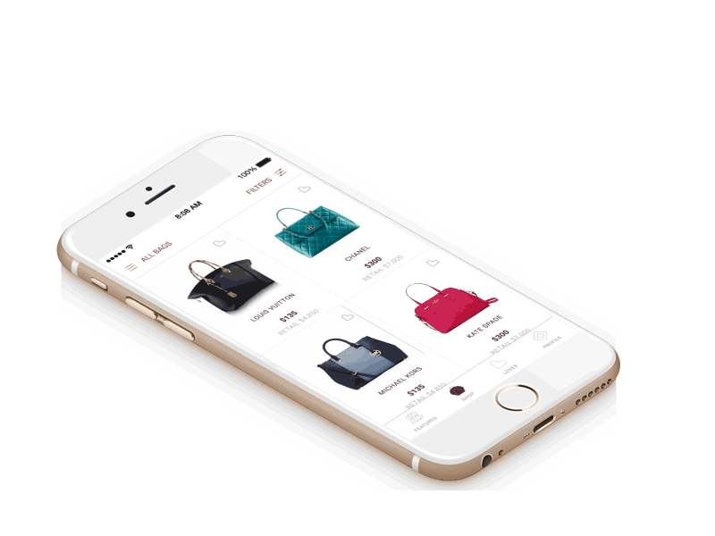 Rent The Bag - Filter Menu app design clean concept design digital ecommerce flat ios mobile retail ui user experience