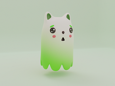 Green Neko Ghost Cute 3d 3d modeling 3danimation blender blender3d blender3dart ilustration