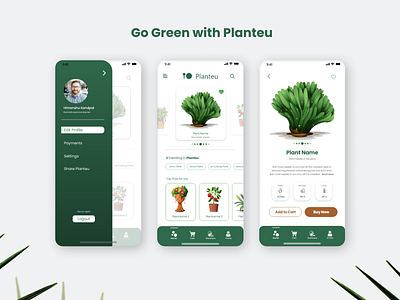 Planteu App app design green landing page mobile app planteu plants app ui ui design