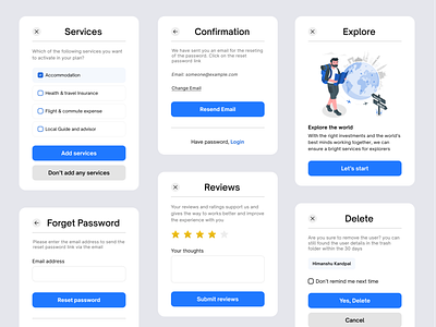 Collection of Modals | Part 2 blue theme confirmation delete pop up modals onboarding pop up pop up design pop up windows review ui ui design web design