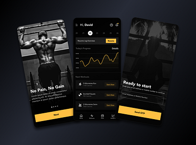 Workout App dark theme gym mobile app design training ui ui design workout