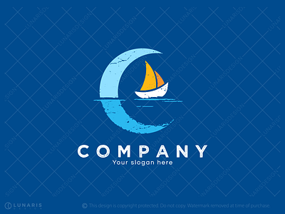 Moonlight Boat Sailing Logo - for sale branding logo for sale logoground moonlight sailing boat ocean logo ooak logo sailing boat logo vector water logo