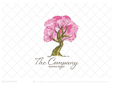 Pink Cherry Blossom Tree - for sale cherry blossom tree logo cherry tree logo hand drawn logo for sale logoground ooak logo sakura tree logo for sale sketch logo