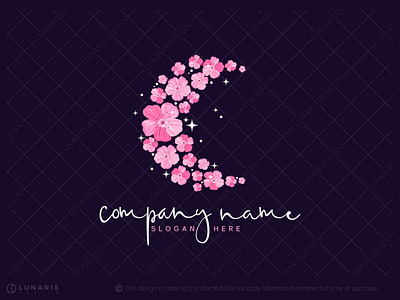 Cherry flowers moon - for sale beauty logo branding cherry flowers logo cherry flowers moon design feminine logo graphic design logo logo design logo for sale logoground pink floral logo pink flowers moon sakura moon vector