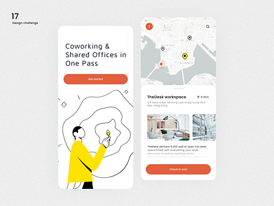 Design challenge 17 ✨: App design for co-working space app branding design illustration logo ui uidesign uiux ux