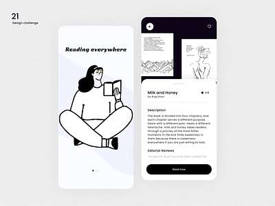 Design challenge 21 ✨: UI app design for E-book app branding design e book illustration ui uidesign uiux ux